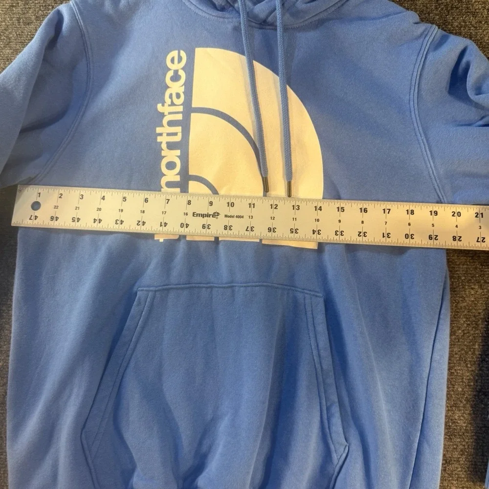 The North Face Hoodie Mens Small Blue Big Logo Pullover Sweatshirt‎ Fleece